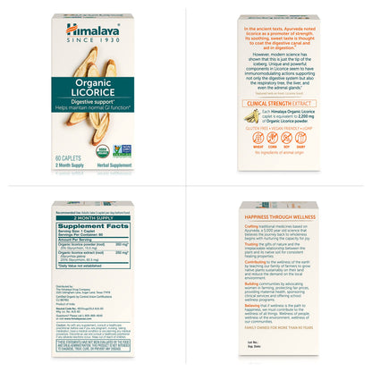 Himalaya Organic Licorice, 60 Day Supply - Digestive Health Supplement for Upset Stomach Relief and Occasional Bloating and Heartburn - USDA Organic, Vegan, Non-GMO, Non-DGL, Gluten Free, 60 Caplets