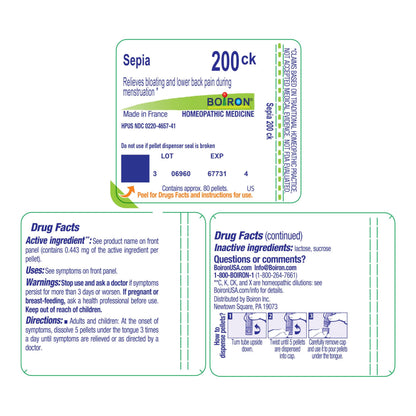 Boiron Sepia 200Ck Homeopathic Medicine for Mood Swings and Irritability - 80 Pellets