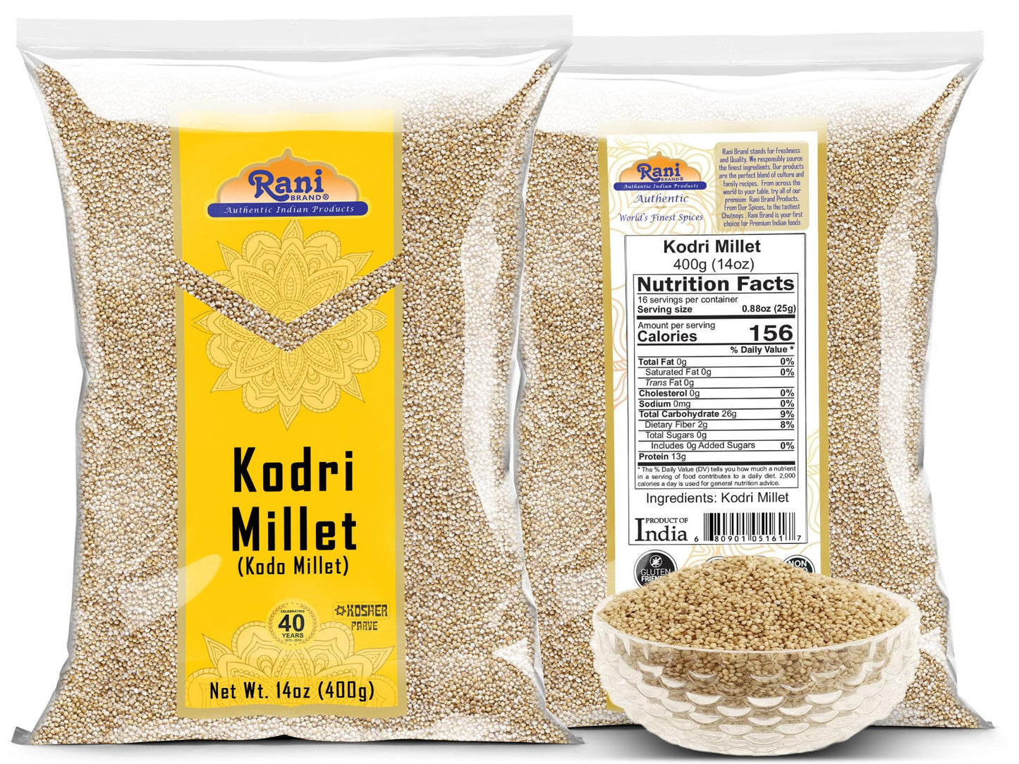 Rani Kodri (Polished Kodo Millet Seeds) Ancient Grains 400g (14oz) ~ All Natural | Gluten Friendly | NON-GMO | Kosher | Vegan | Indian Origin (Varagu/Kodra/Harka)