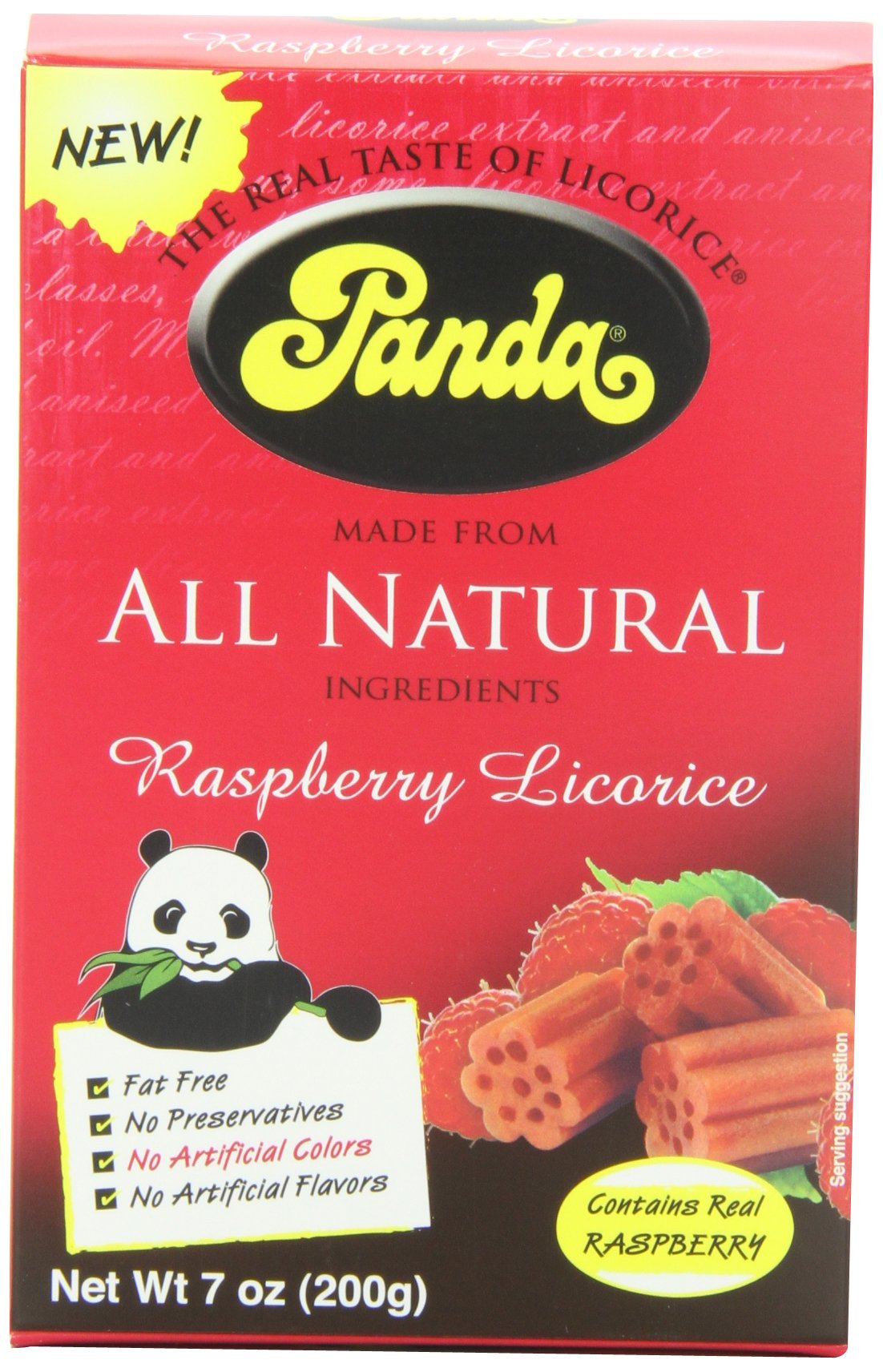 Panda All Natural Licorice Chews Raspberry, 7-Ounce Packages (Pack of 12)