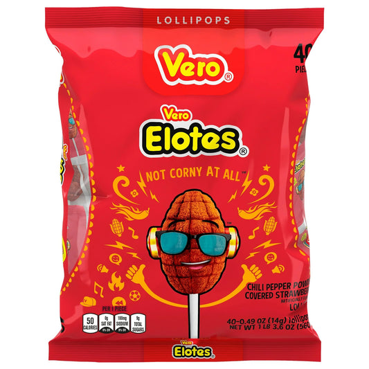 Vero Elotes Paletas Sabor Fresa Con Chile Mexican Hard Candy Chili Pops 40 Pcs