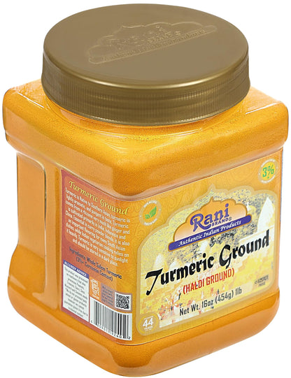 Rani Turmeric (Haldi) Root Powder Spice, (High Curcumin Content) 16oz (1lb) 454g PET Jar ~ All Natural | 100% Pure, Salt Free | Vegan | Gluten Friendly | NON-GMO | Kosher | Indian Origin