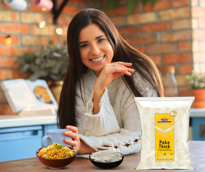 Rani Poha (Powa) Thick Medium-Cut (Flattened Rice) 64oz (4lbs) 1.81kg ~ All Natural, Salt-Free | Vegan | Kosher | No Colors | Gluten Friendly | Indian Origin