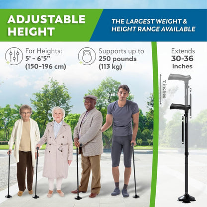HONEYBULL Walking Cane for Men & Women Foldable, Adjustable, Heavy Duty, Free Standing, All Terrain, Collapsible Walking Sticks for Seniors & Adults