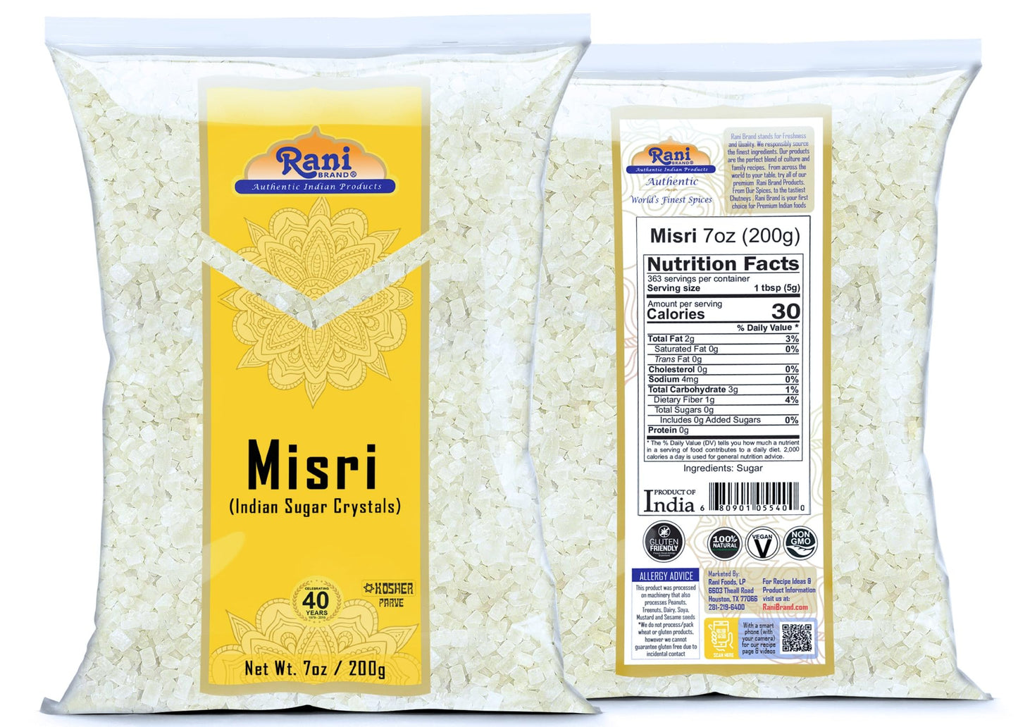 Rani Misri (Indian Sugar Crystals) 7oz (200g) ~ All Natural | Gluten Friendly | No Colors | Vegan | Kosher | Indian Origin