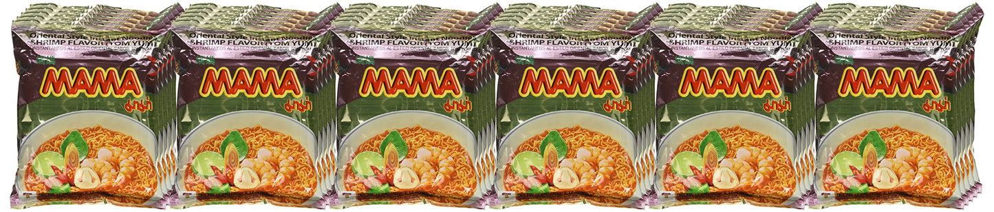 MAMA Noodles Shrimp Tom Yum Instant Noodles with Delicious Thai Flavors, Hot & Spicy Noodles w/Shrimp Tom Yum Soup Base, No Trans Fat w/Fewer Calories Than Deep Fried Noodles 30 Pack