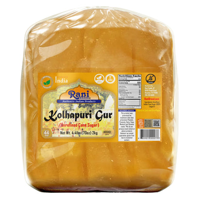 Rani Kolhapuri Gur (Jaggery) 70oz (4.4lbs) 2kg ~ Unrefined Cane Sugar, No Color added, Gluten Friendly | Vegan | NON-GMO | Kosher | No Salt or fillers