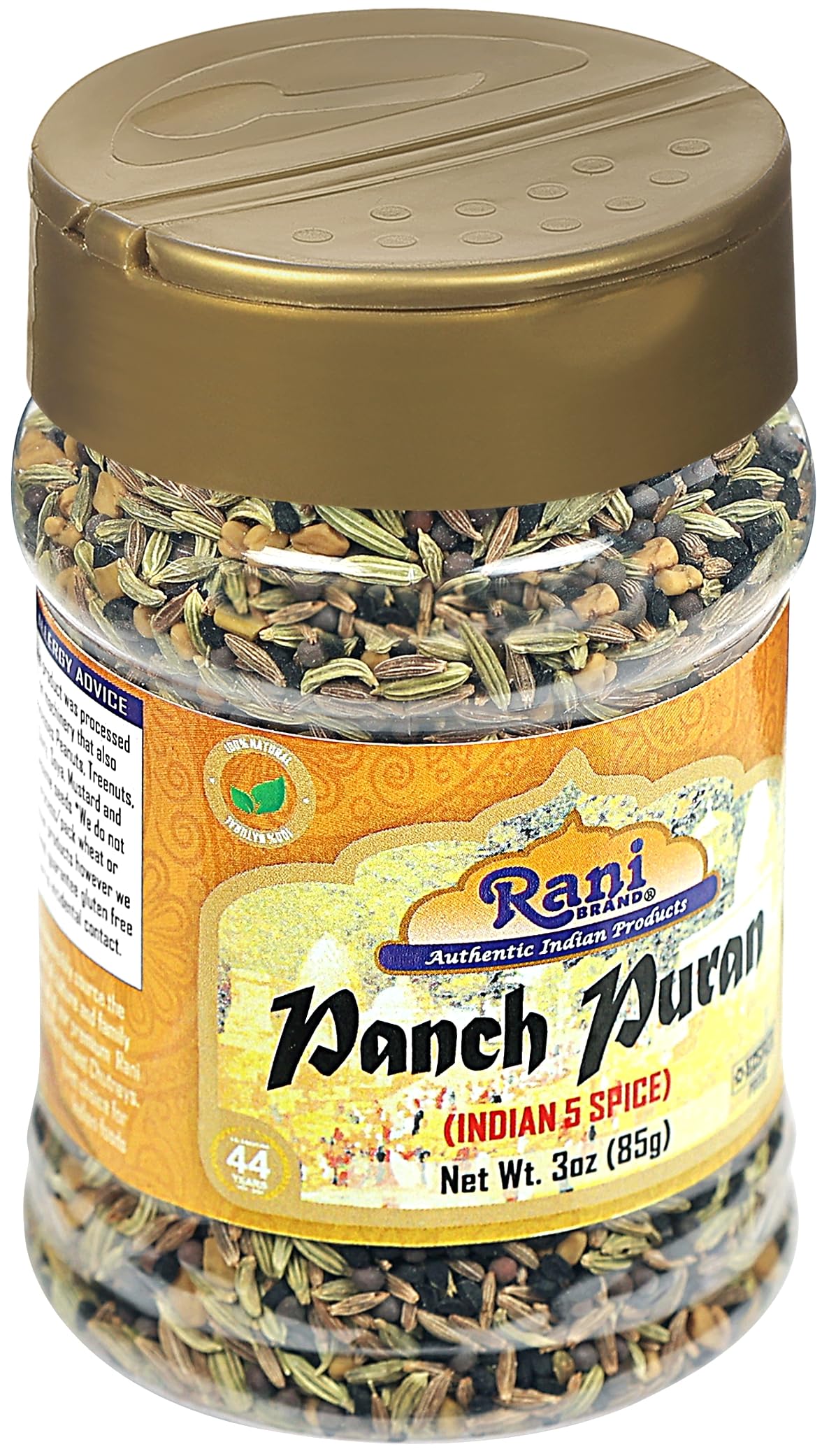Rani Panch Puran (5 Spice) 3oz (85g) PET Jar ~ All Natural | Vegan | Gluten Friendly | NON-GMO | Kosher | Indian Origin (Equal Blend of Fenugreek, Mustard, Kallonji, Fennel and Cumin)
