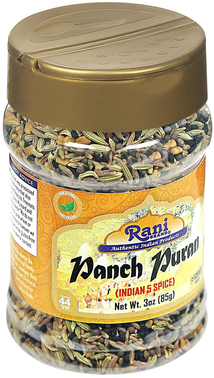 Rani Panch Puran (5 Spice) 3oz (85g) PET Jar ~ All Natural | Vegan | Gluten Friendly | NON-GMO | Kosher | Indian Origin (Equal Blend of Fenugreek, Mustard, Kallonji, Fennel and Cumin)