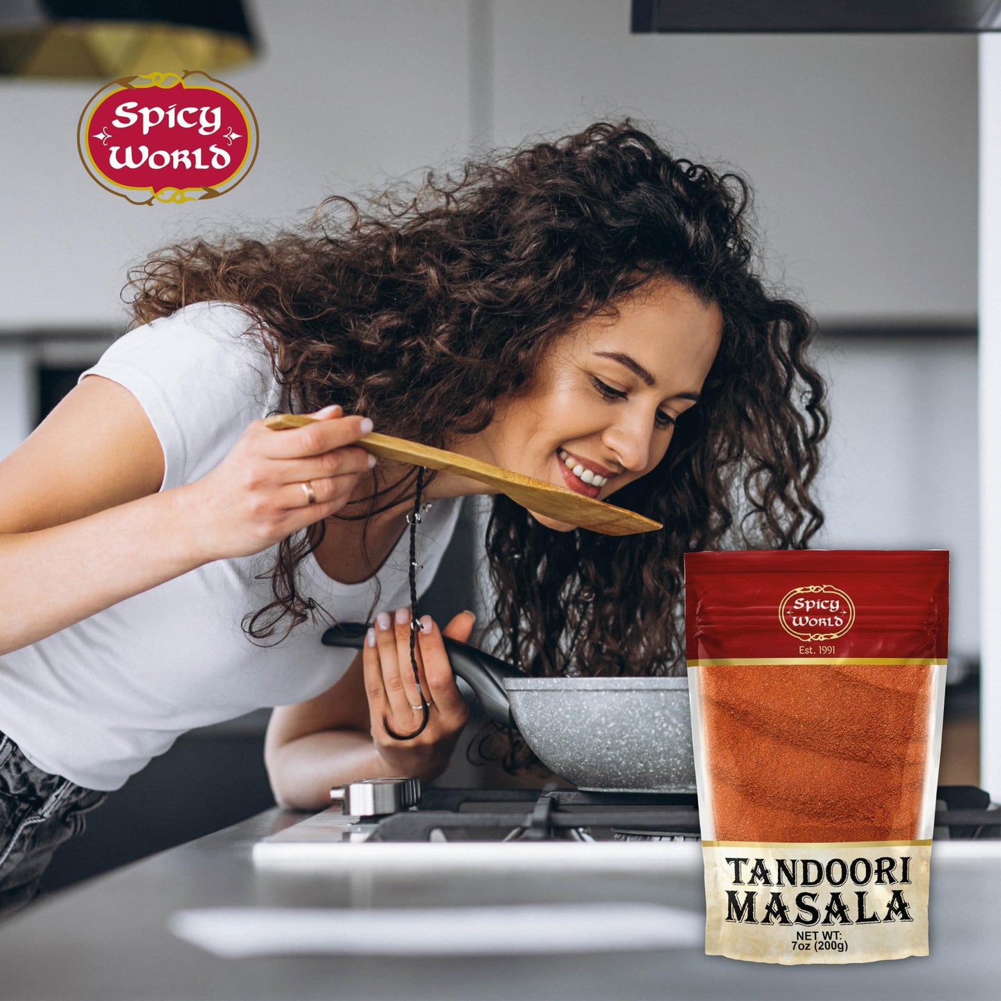 Spicy World Tandoori Masala Spice Mix Seasoning 7 Oz - 18 spice blend - Premium Quality Tandori Masala, Marinade & Grill Spice Blend