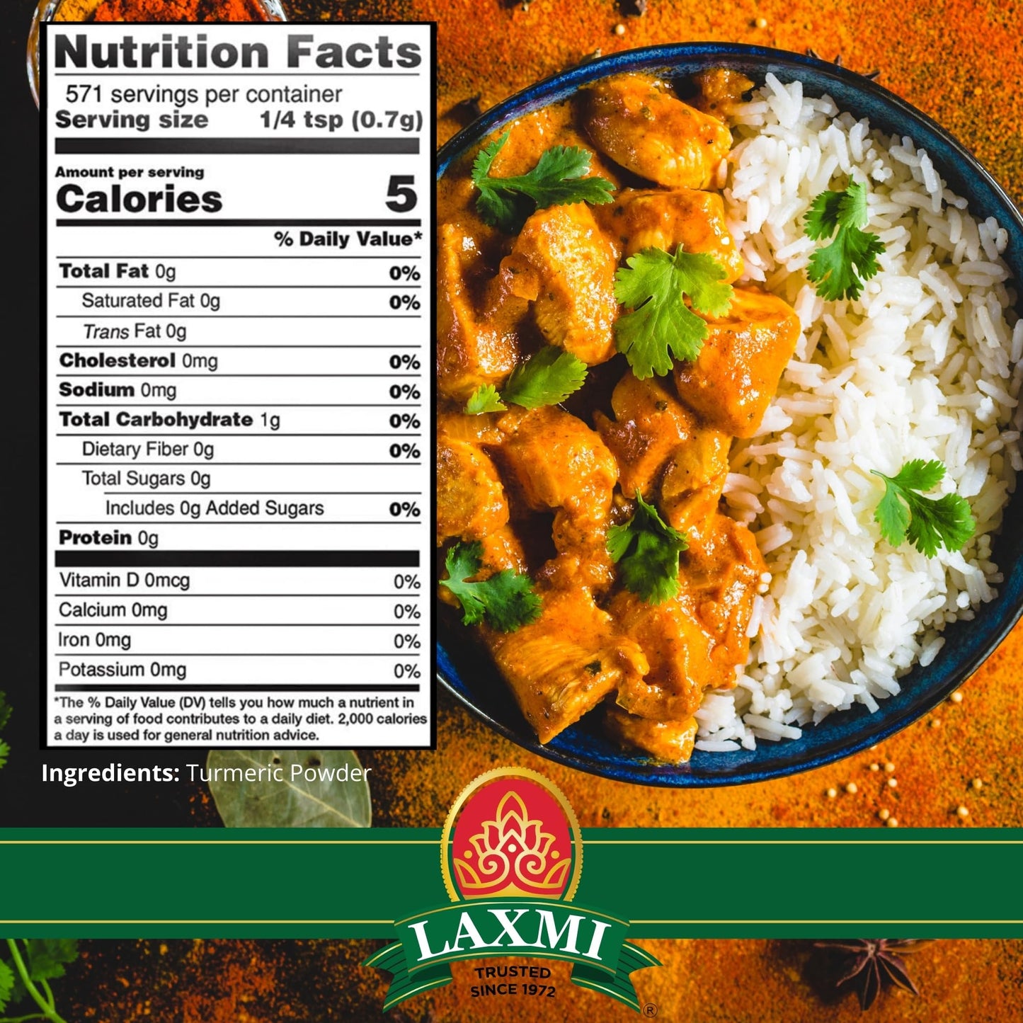 Laxmi Turmeric Powder - 14oz (400g) | Nutrient-Rich Natural Turmeric Powder | Non-GMO certified | Guaranteed Quality and Taste
