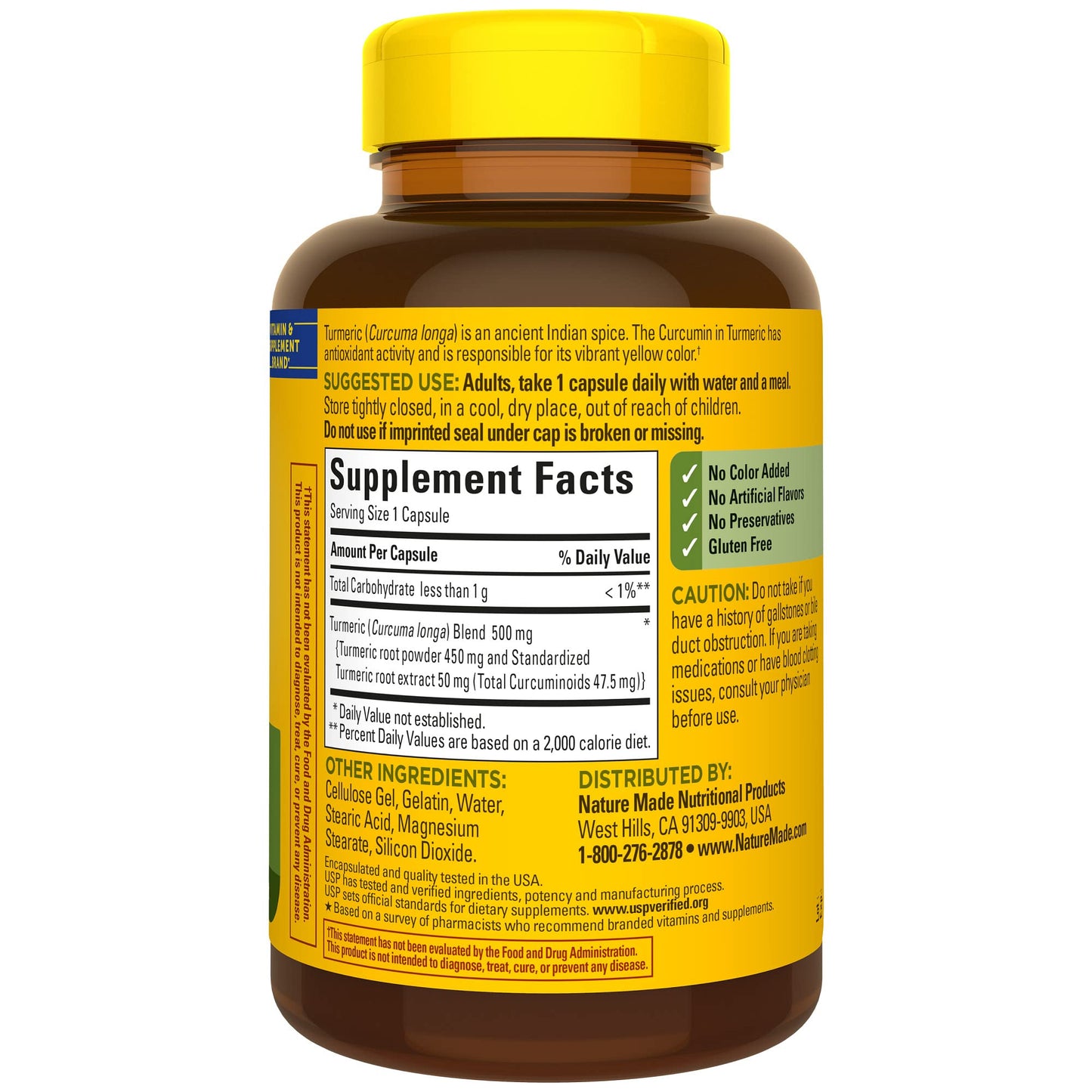 Nature Made Turmeric Curcumin 500 mg, Turmeric Curcumin Supplement for Antioxidant Support, Herbal Supplements, 120 Capsules, 120 Day Supply