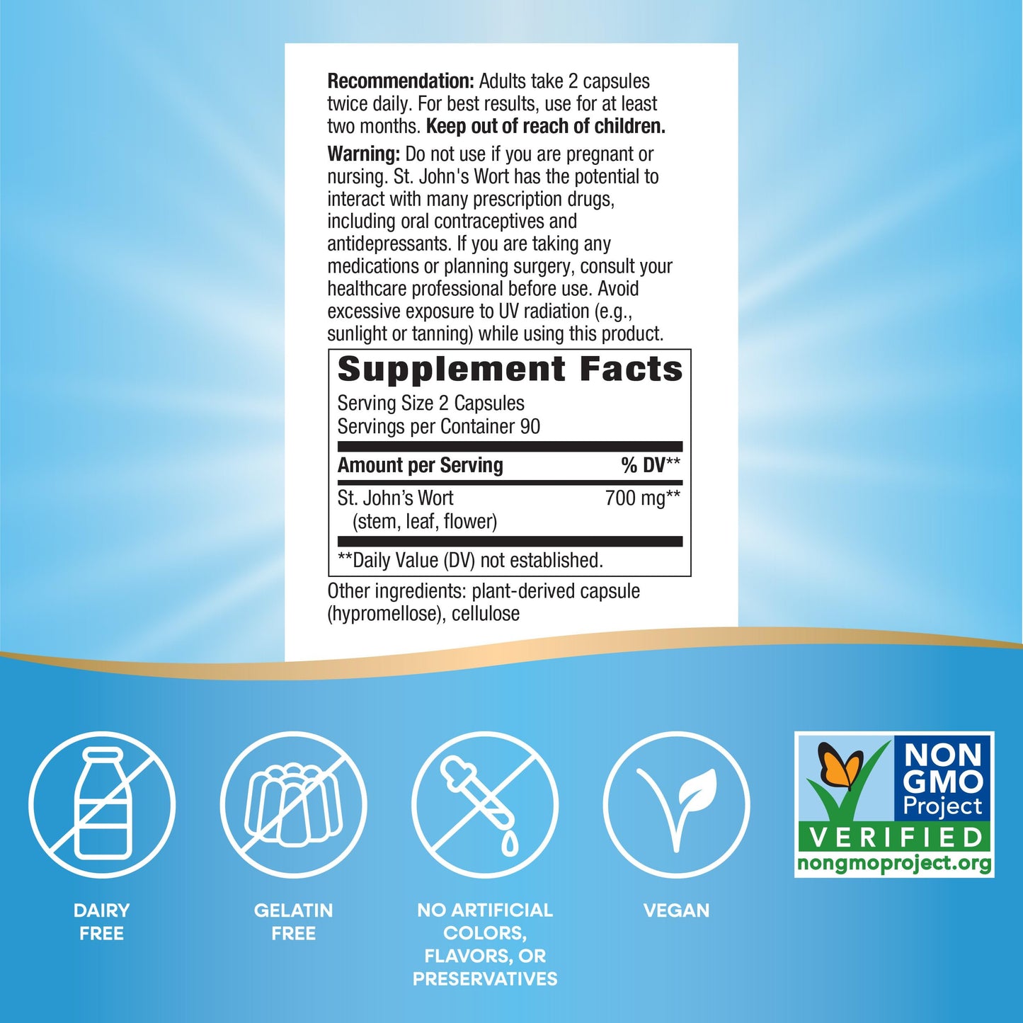 Nature's Way St. John's Wort Herb, Promotes a Positive Outlook*, 700 mg per 2-Capsule Serving, Non-GMO Project Verified, Vegan, 180 Capsules