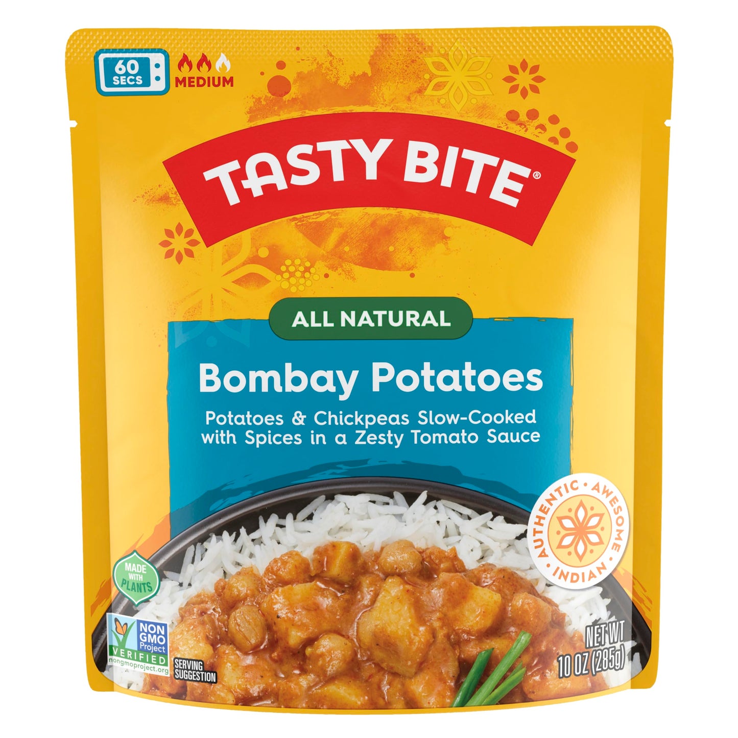Tasty Bite Bombay Potatoes, 10 Ounce, Ready to Eat, Microwavable Entree, Vegan