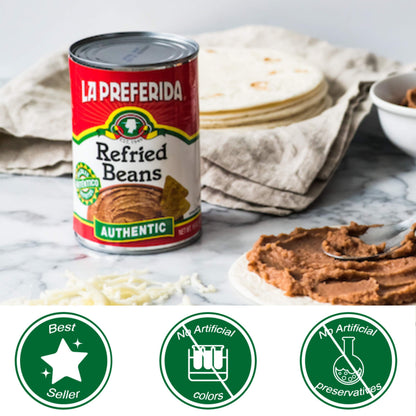 La Preferida Authentic Refried Pinto Beans – Homemade taste of traditional creamy frijoles refritos. 4 simple ingredient, 16 oz (Pack of 24)