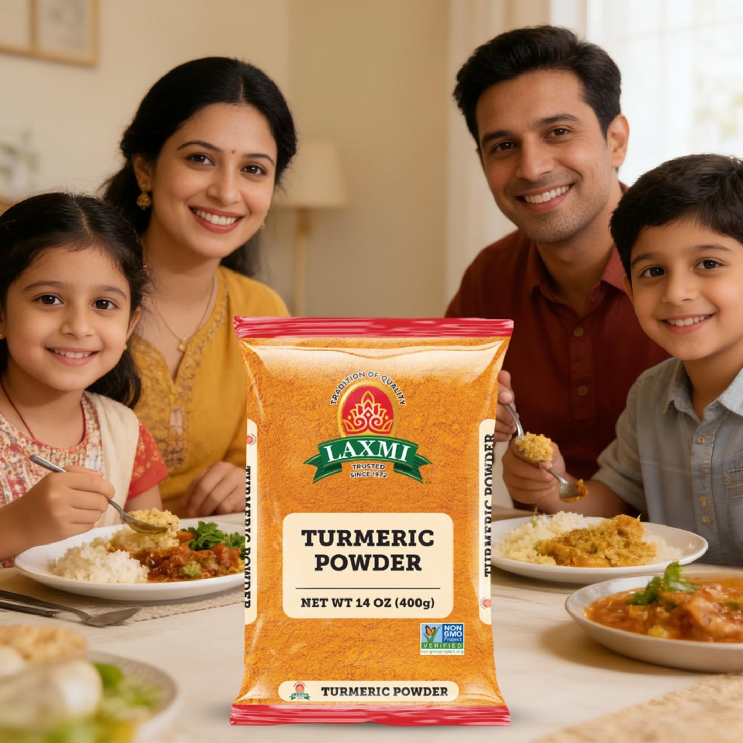 Laxmi Turmeric Powder - 14oz (400g) | Nutrient-Rich Natural Turmeric Powder | Non-GMO certified | Guaranteed Quality and Taste