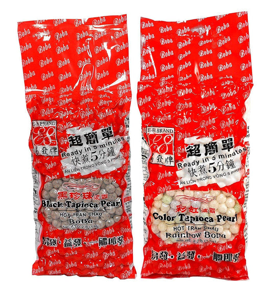 E-Fa Bubble Tea Boba Tapioca Pearl, Rainbow (Color) and Black 2.2 Pound (Variety Pack)