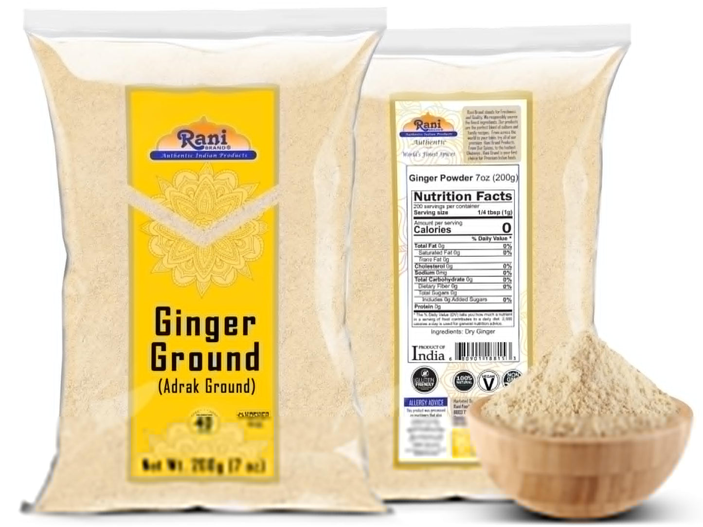 Rani Ginger (Adarak) Powder Ground, Spice 7oz (200g) ~ All Natural | Vegan | Gluten Friendly | NON-GMO | Kosher | Indian Origin
