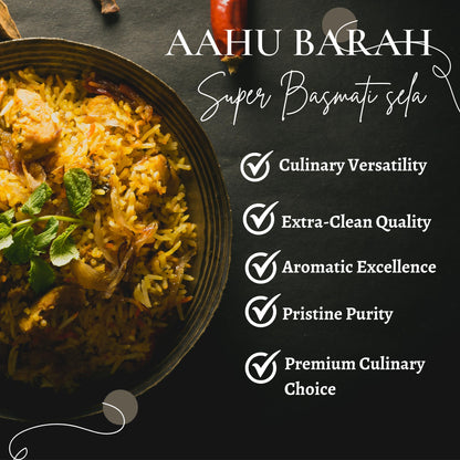 Aahu Barah Basmati Sela Rice - Extra-Long Grain for Superior Culinary Delights 10lb Pack