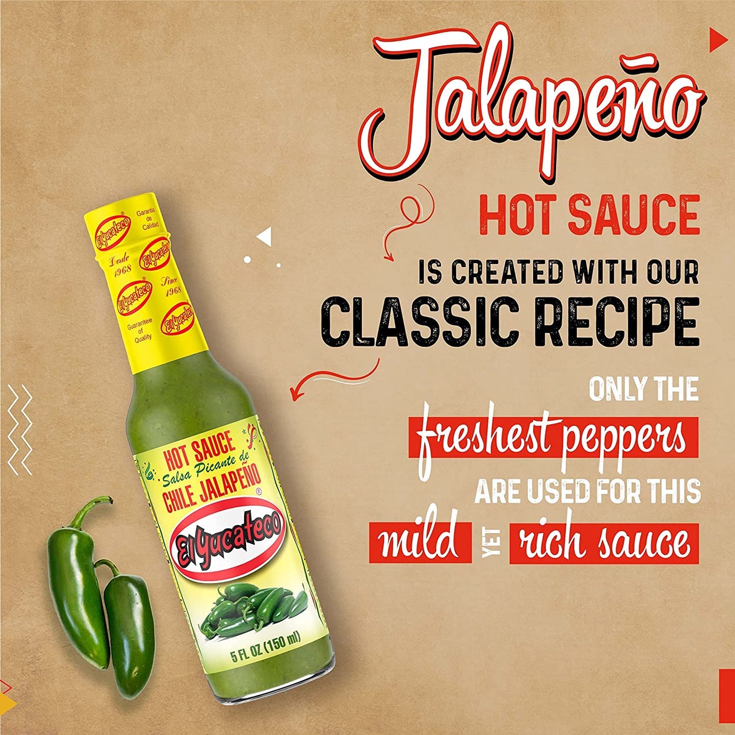 El Yucateco Hot Sauce, Chile Jalapeno, 5 Ounce (Pack of 3)