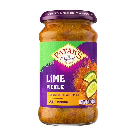 Patak’s Medium Lime Pickle - Authentic Indian Relish w/Lime Dices, Mustard Seeds & Aromatic Spices - Perfect for Sandwiches, Curries & Cold Meats - Indian Pickle - 10oz Jar (Pack of 1)