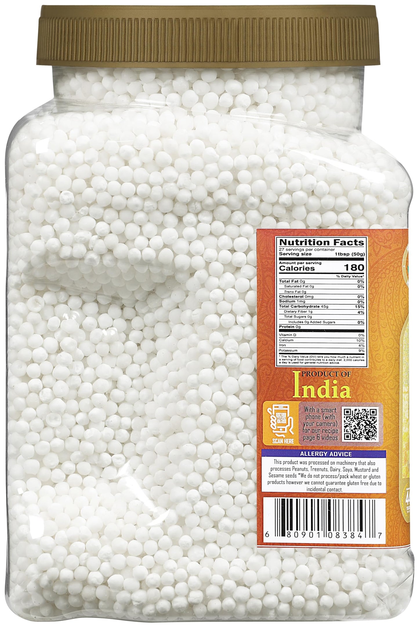 Rani Sabudana (Tapioca/Sago) Pearls 48oz (3lbs) 1.36kg Bulk PET Jar~ All Natural | Vegan | No Colors | NON-GMO | Indian Origin