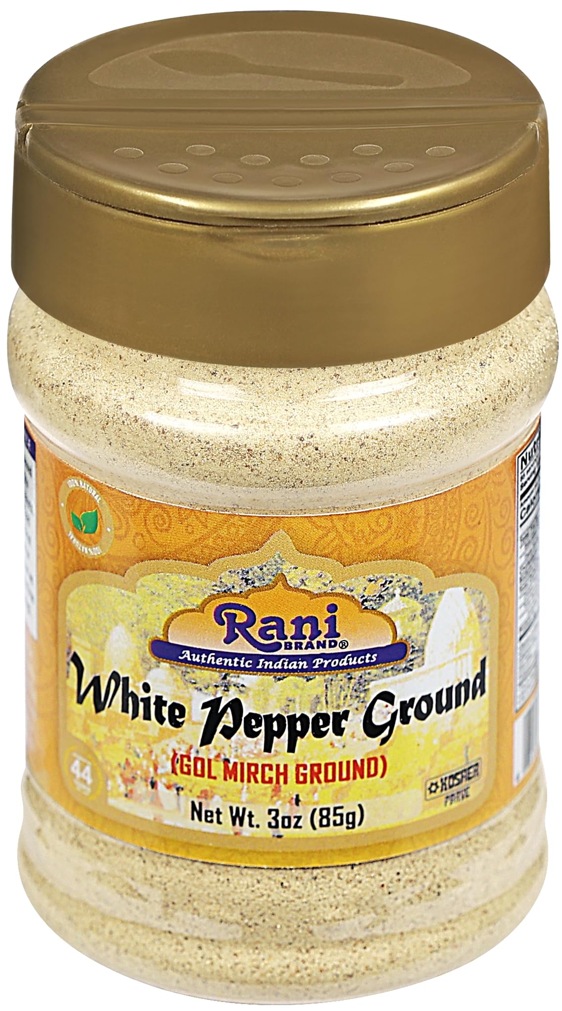 Rani White Pepper (GOL Mirch), Ground Spice 3oz (85g) PET Jar ~ All Natural | Vegan | Gluten Friendly | Non-GMO | Kosher | Indian Origin