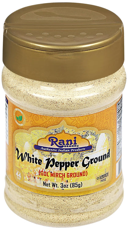 Rani White Pepper (GOL Mirch), Ground Spice 3oz (85g) PET Jar ~ All Natural | Vegan | Gluten Friendly | Non-GMO | Kosher | Indian Origin
