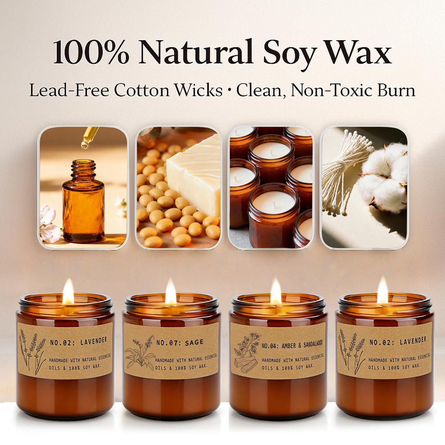 Scented Candles for Women – Large 36 oz Scented Candle Gift Set for Birthday Valentine's Day, Natural Soy Wax Amber Jar Candles with Lavender & Sage, 4-Pack Aromatherapy Set