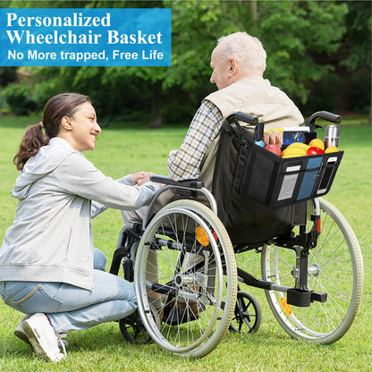 Dotday Wheelchair Basket for Back, Large Capacity Wheelchair Backpack Storage Bag with Cup Holder