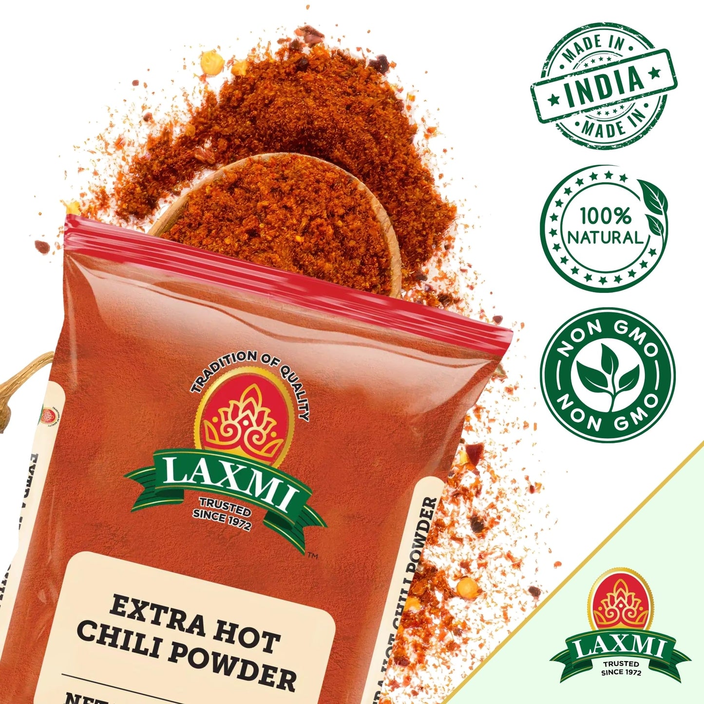 LAXMI Kashmiri Xtra Hot Chili Powder - Authentic Indian Red Chili Seasoning - NON-GMO - 7 oz Cooking Spice