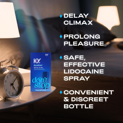 K-Y Duration Delay Spray, Numbing Climax Delay Spray for Men & Lidocaine Desensitizing Spray, Climax Control, Sex Accessories for Adults Couples, Last Longer in Bed, 0.36 FL OZ / 100 Sprays