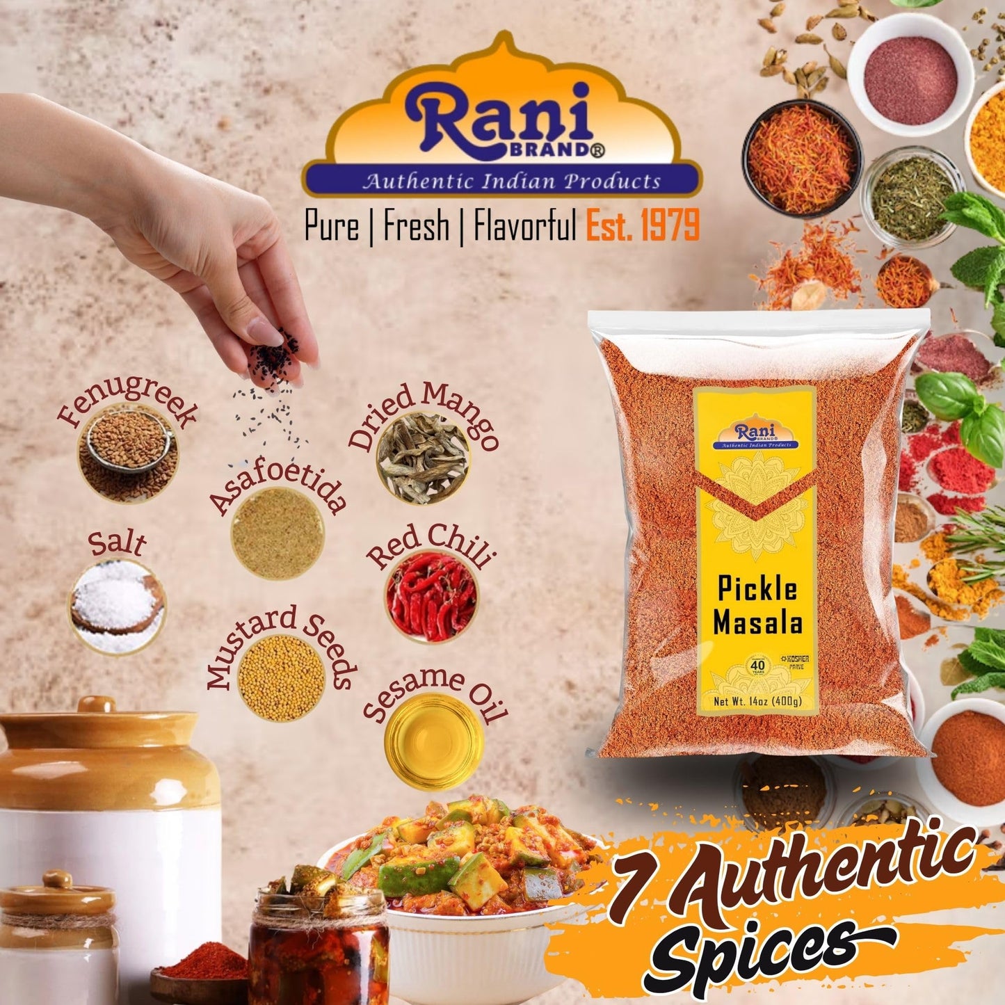 Rani Pickle (Achar) Masala Indian Spice Blend 14oz (400g) ~ All Natural | Vegan | Gluten Friendly | NON-GMO | No colors | Indian Origin