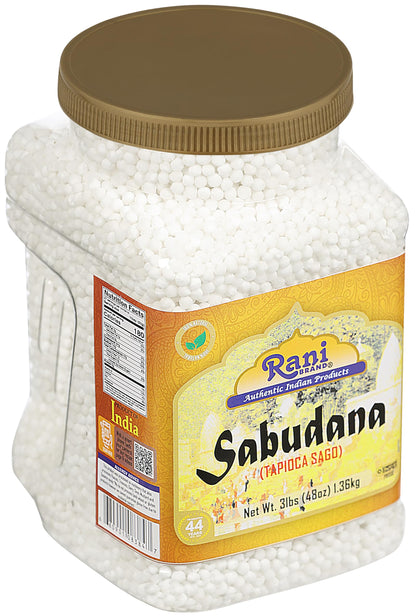 Rani Sabudana (Tapioca/Sago) Pearls 48oz (3lbs) 1.36kg Bulk PET Jar~ All Natural | Vegan | No Colors | NON-GMO | Indian Origin