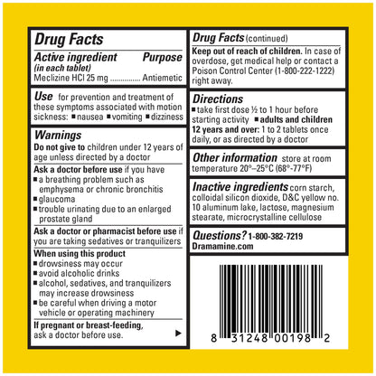 Dramamine Motion Sickness Less Drowsy, Travel Vial, Multicolor, 8 Count