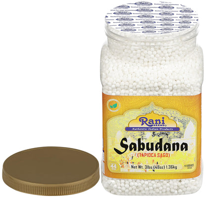Rani Sabudana (Tapioca/Sago) Pearls 48oz (3lbs) 1.36kg Bulk PET Jar~ All Natural | Vegan | No Colors | NON-GMO | Indian Origin