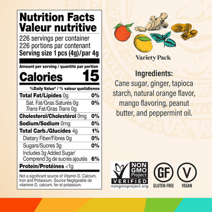 Chimes Ginger Chews 2LB Variety Pack - Original, Orange, Mango, Peppermint, Peanut Butter and Meyer Lemon