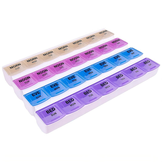 Apex 7-Day Mediplanner Pill Organizer, Weekly Pill Organizer, 4 Times A Day Color-Coded, Easy-Open, See-Through Lids, Organize Medication Or Vitamins by AM, PM, Evening and Bedtime