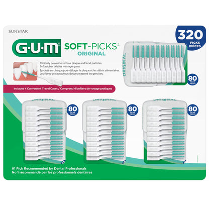 GUM Soft-Picks Original, Easy to Use Dental Picks for Teeth Cleaning and Gum Health, Disposable Interdental Brushes with Convenient Carry Case, Dentist Recommended Dental Picks, 320 Count