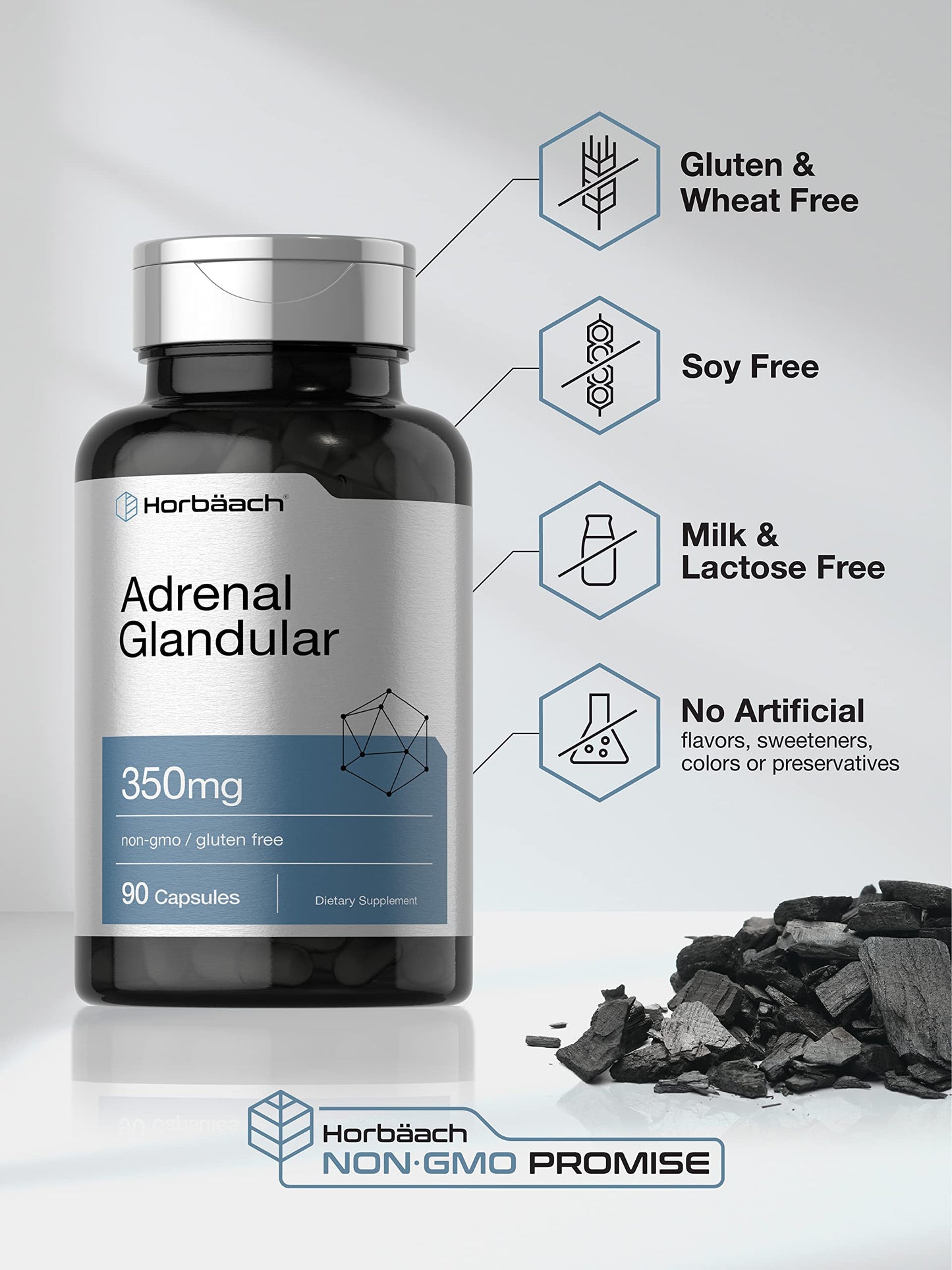 Horbäach Raw Adrenal Glandular | 350 mg | 90 Capsules | Non-GMO, Gluten Free Supplement