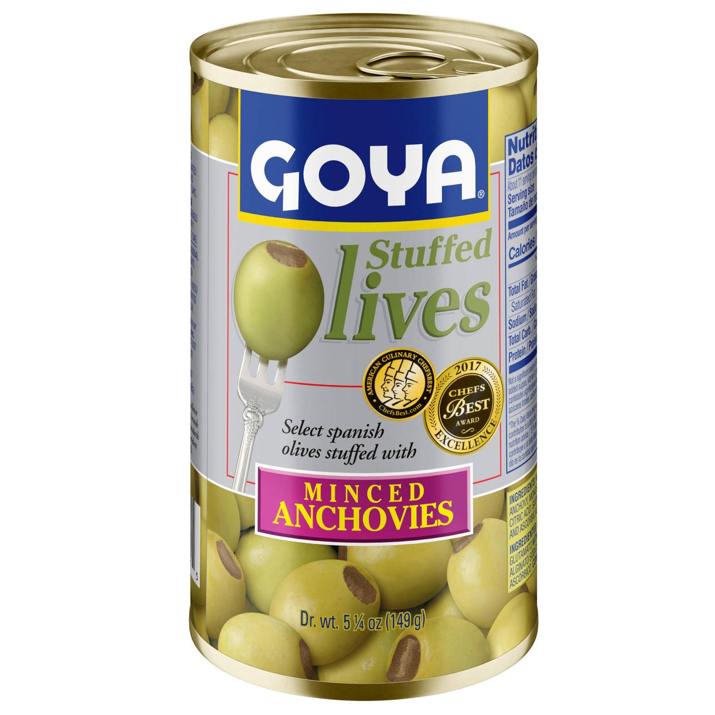 Goya Foods Manzanilla Olives Stuffed with Anchovies, 5.25 Ounce (Pack of 12)