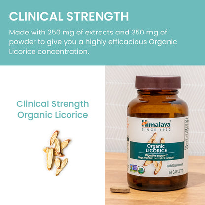 Himalaya Organic Licorice, 60 Day Supply - Digestive Health Supplement for Upset Stomach Relief and Occasional Bloating and Heartburn - USDA Organic, Vegan, Non-GMO, Non-DGL, Gluten Free, 60 Caplets