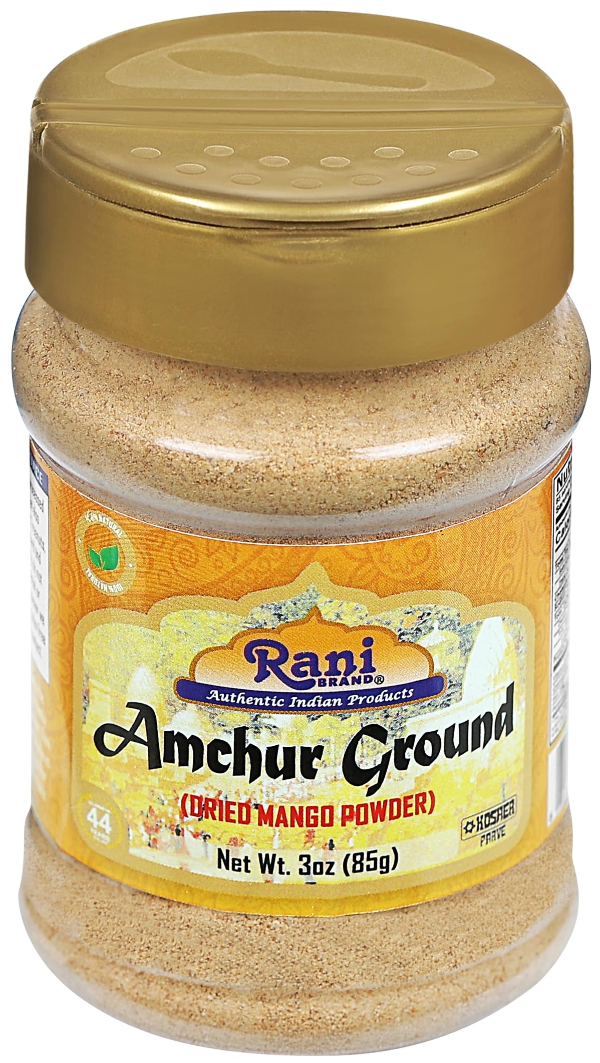 Rani Amchur (Mango) Ground Powder Spice 3oz (85g) PET Jar ~ All Natural, Indian Origin | No Color | Gluten Friendly | Vegan | NON-GMO | Kosher | No Salt or fillers