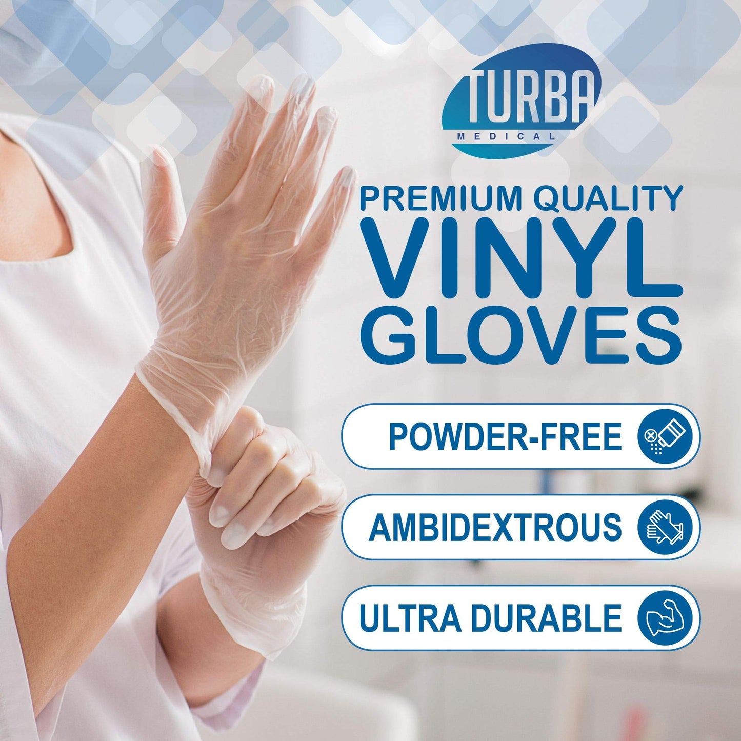 Clear Latex-Free Disposable Gloves – 100 Ct. Single-Use Powder-Free Vinyl Gloves – Non-Latex Gloves for Cleaning, Sanitary Gloves for Medical Examination, & Food-Safe Cooking Gloves by TURBA, Large