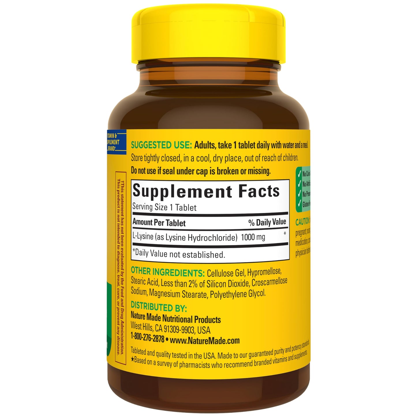 Nature Made L-Lysine 1000 mg, Dietary L-Lysine Supplements, 60 Tablets, 60 Day Supply