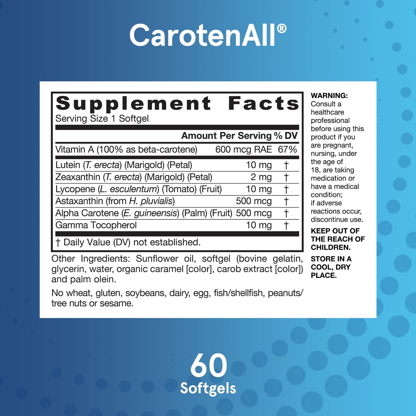 Jarrow Formulas® CarotenAll, Dietary Supplement, Antioxidant Support for Vision and Cardiovascular Health, 60 Softgels, Up to a 60 Day Supply