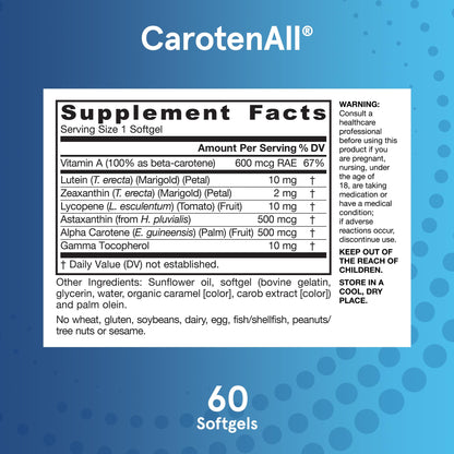 Jarrow Formulas® CarotenAll, Dietary Supplement, Antioxidant Support for Vision and Cardiovascular Health, 60 Softgels, Up to a 60 Day Supply