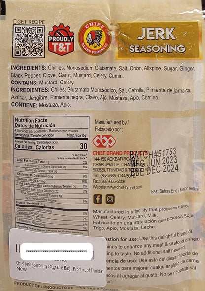 Chief Jerk Seasoning (40grams Single Bag) - Product of Trinidad