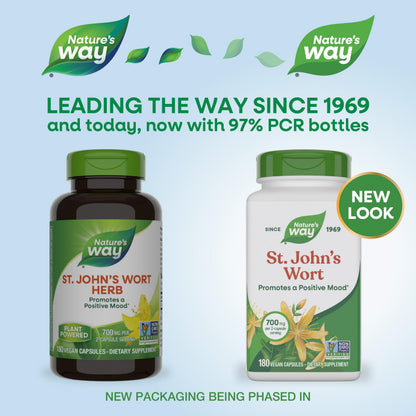 Nature's Way St. John's Wort Herb, Promotes a Positive Outlook*, 700 mg per 2-Capsule Serving, Non-GMO Project Verified, Vegan, 180 Capsules