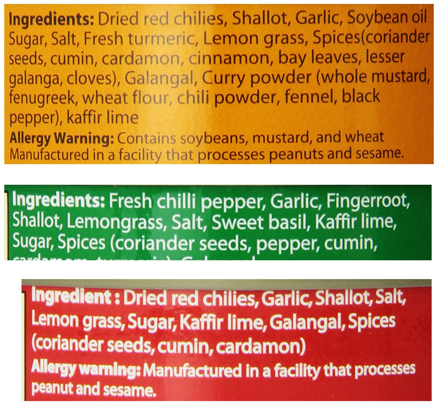 Thai Green Red Yellow Curry Pastes Set (Original Version), 4 Ounce (Pack of 6)